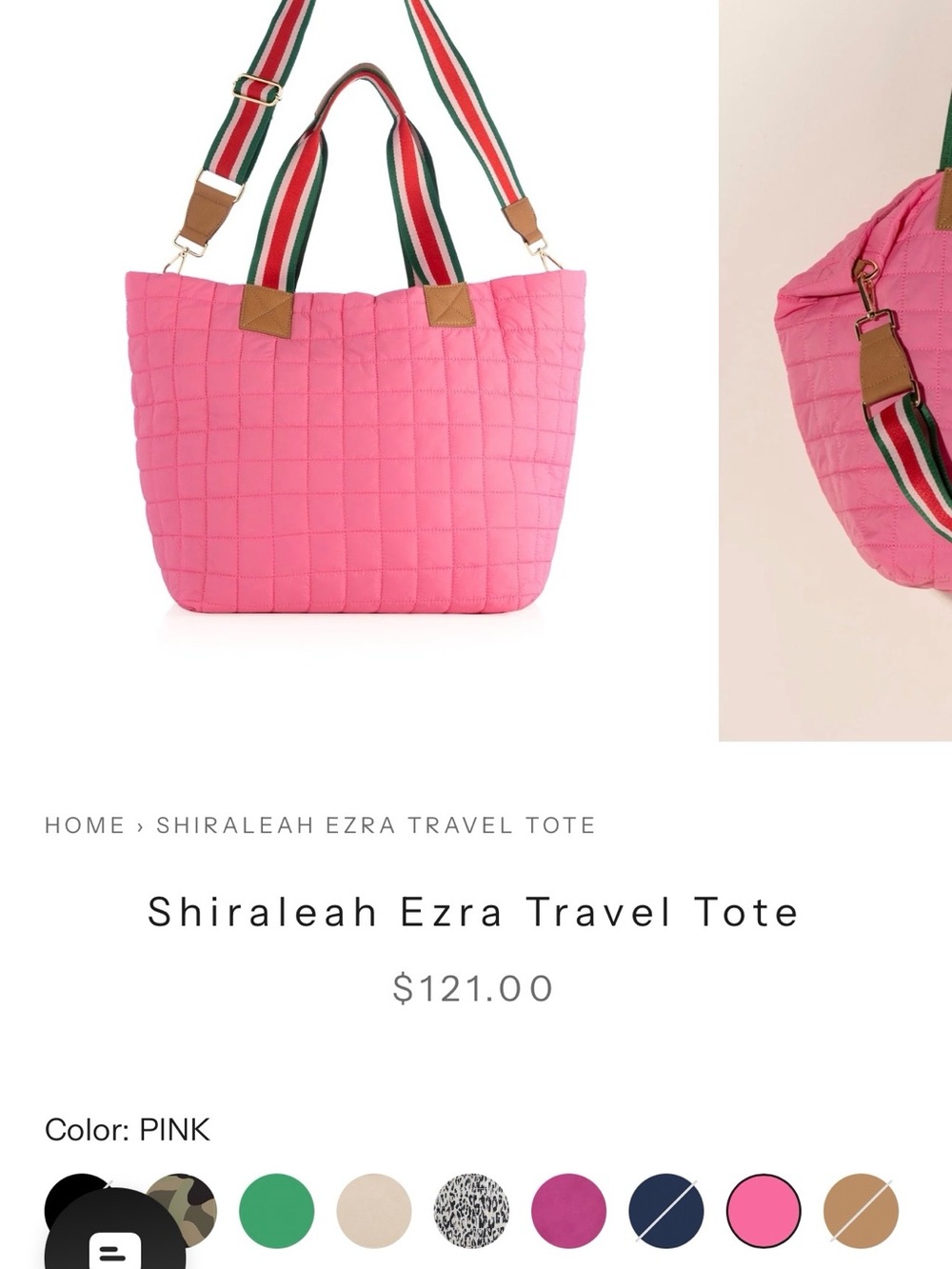 Shiraleah Ezra Quilted Travel Tote Bag , Pink (NWOT)